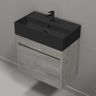 Bathroom Vanity Small Bathroom Vanity With Black Sink, Wall Mounted, Modern, 24